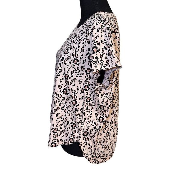 H & M Divided Blouse Women Leopard Animal Print Short Sleeve Sz Large - Picture 5 of 6